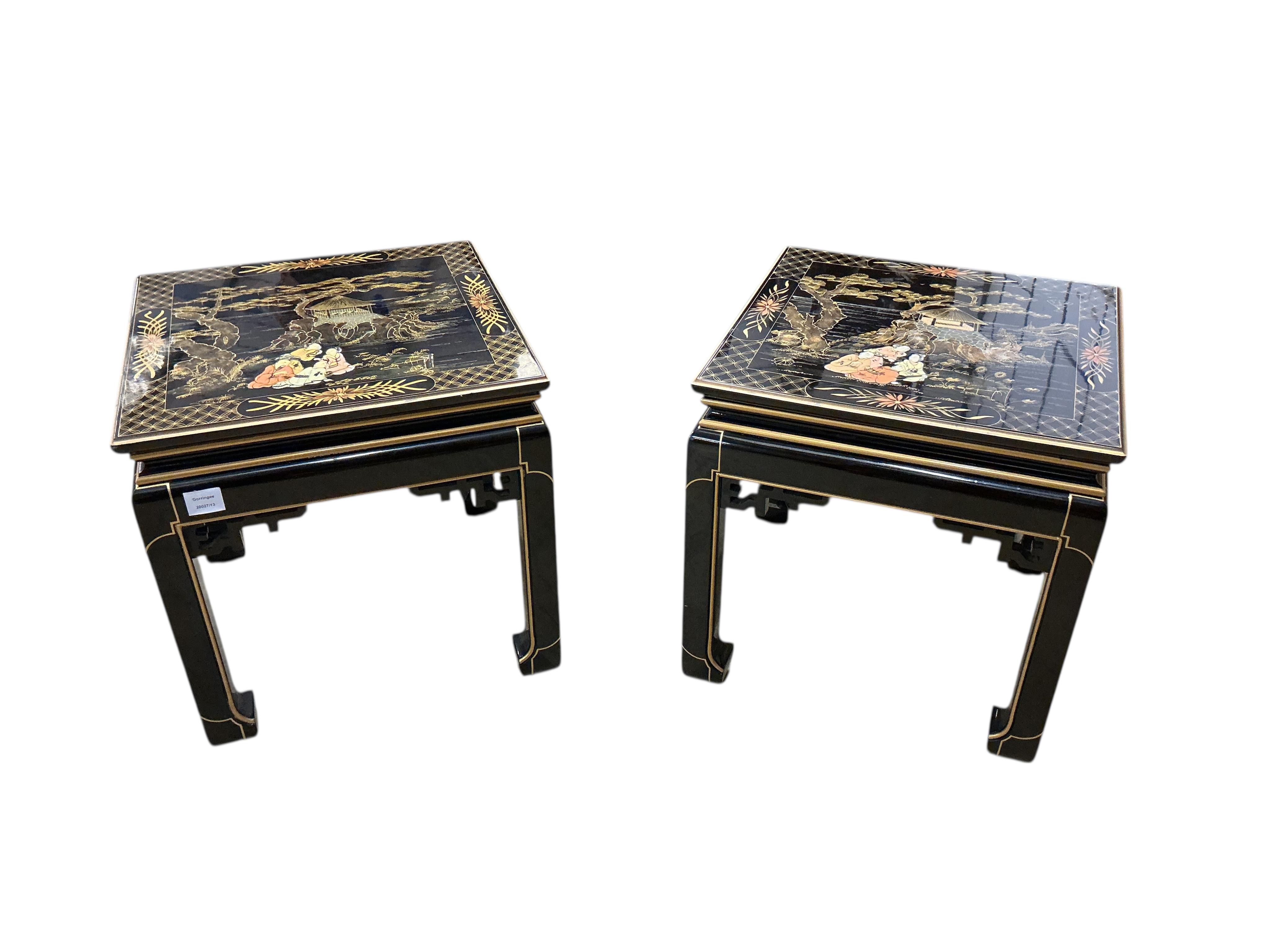 A pair of modern Chinese lacquer occasional tables, width 50cm, depth 50cm, height 50cm